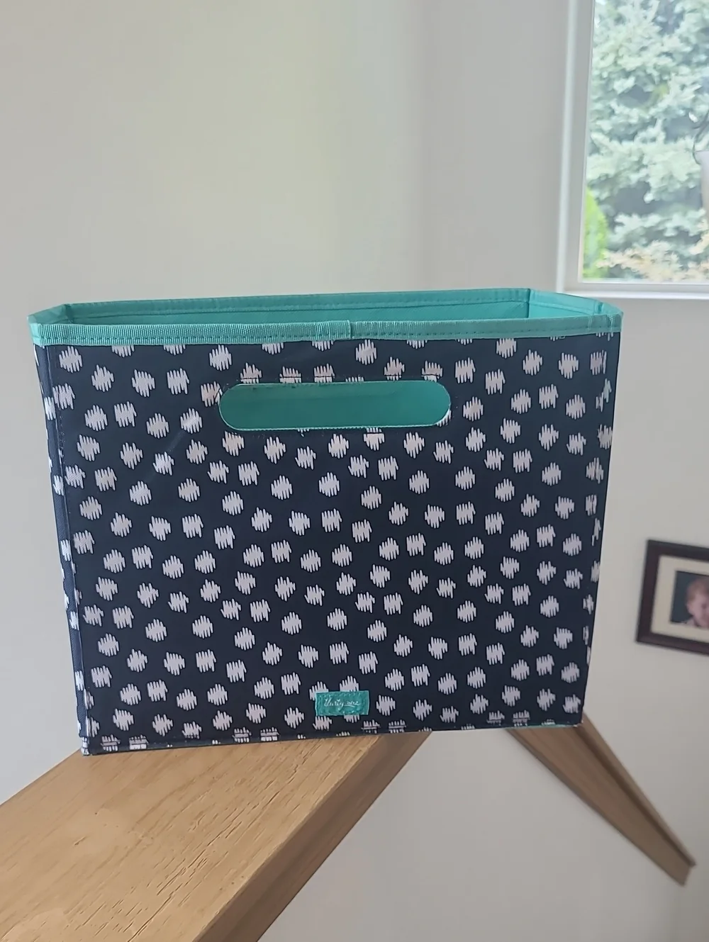 thirty-one Navy and Turquoise Patterned Fabric Storage Bin